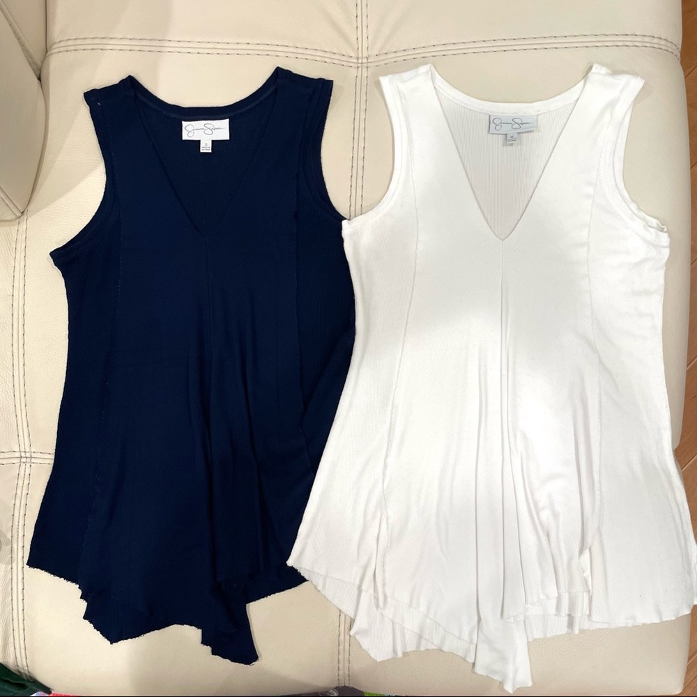 Jessica Simpson Sleeveless Maternity Tops Bundle White and Blue Sizes S and M